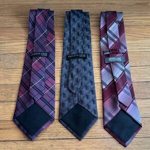 Kenneth Cole Men's Silk Tie Trio - Handmade Burgundy, Gray, Lavender